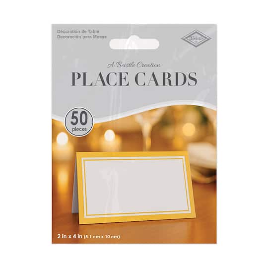 Beistle 2" x 4" White & Gold Place Cards, 50ct.